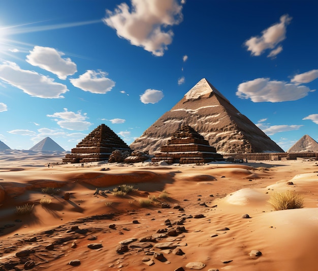 Una vista deslumbrante de la Gran Pirámide bajo un cielo azul brillante y soleado