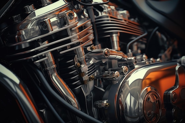 Foto una vista detallada de un motor de motocicleta esta imagen muestra las partes y componentes intrincados del motor, adecuados para proyectos relacionados con la automoción y la ingeniería.