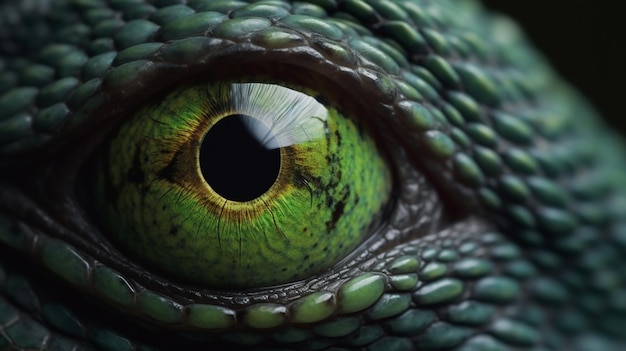 Vista detallada del ojo de la iguana verde