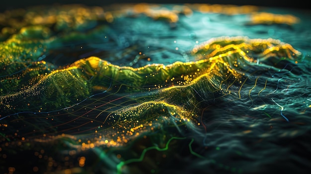 Una vista detallada de una onda verde y amarilla en movimiento