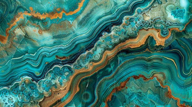 Una vista detallada de una textura de mármol en colores azul y dorado