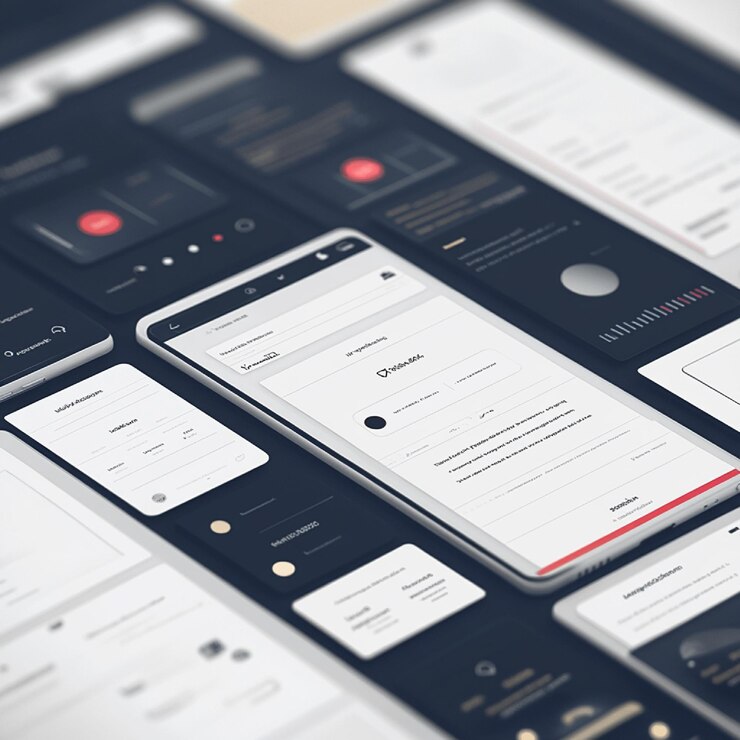 Foto una vista detallada de un wireframe de aplicaciones móviles con un enfoque en el diseño y la navegación
