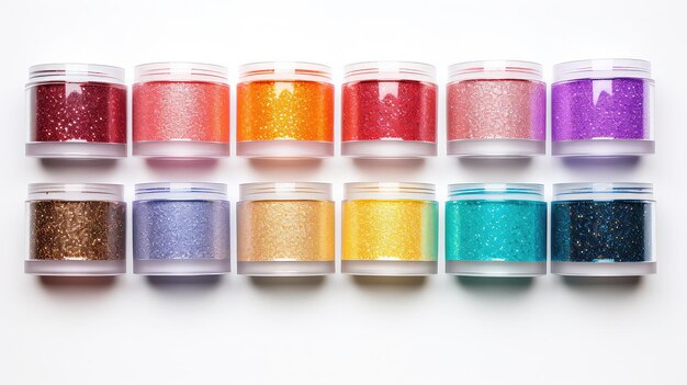 Vista de diferentes brillos coloridos en tazones de vidrio