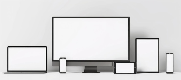 Foto vista en diferentes dispositivos modelo de pantalla en blanco