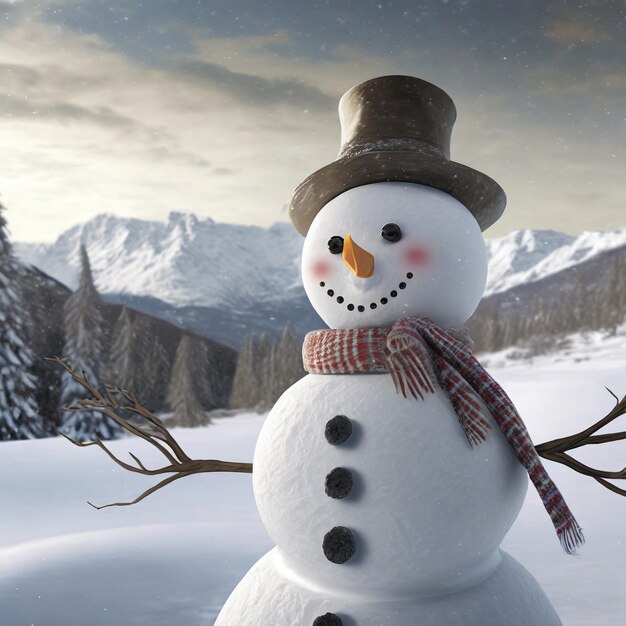 Vista do boneco de neve com paisagem de inverno e neve Ai Gerado