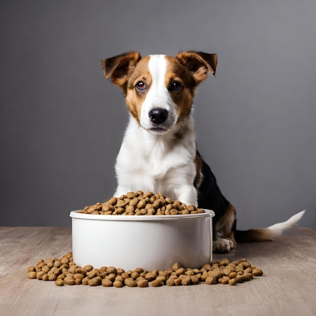 Foto vista do cão com comida