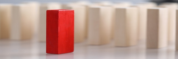Vista do close-up de um bloco de madeira vermelho com muitos tijolos sem pintura