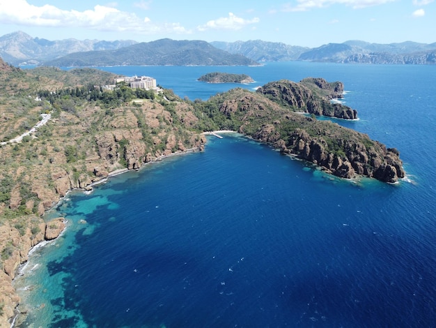 Vista do D-Maris Bay Hotel nas proximidades da Baía de Bencik, Hisaronu, Marmaris, Turquia