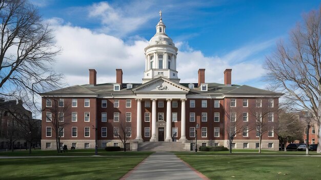 Foto vista do edifício histórico da universidade de harvard em cambridge, massachusetts, eua