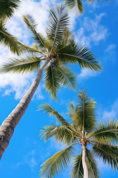 Vista do fundo da palmeira com céu azul