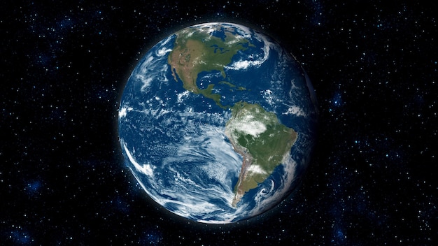 Vista do globo do planeta Terra a partir de um voo espacial com uma superfície terrestre realista vista do espaço