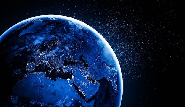 Vista do globo do planeta Terra do espaço mostrando a superfície terrestre realista e o mapa do mundo