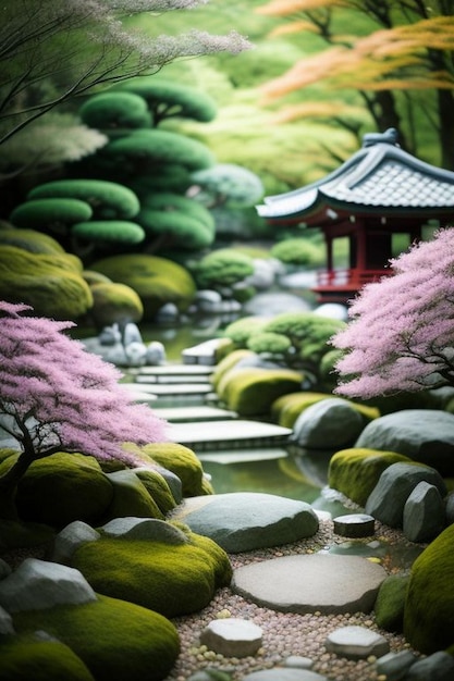 Foto vista do jardim japonês da varanda