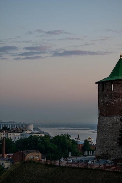 Vista do Kremlin ao amanhecer. Nizhny Novgorod