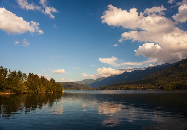 Vista do lago cênico bohinj, eslovênia