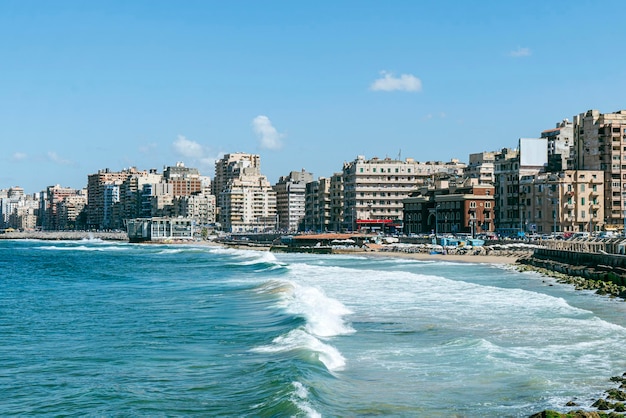 Vista do mar para o desenvolvimento urbano Alexandria vista panorâmica Egito