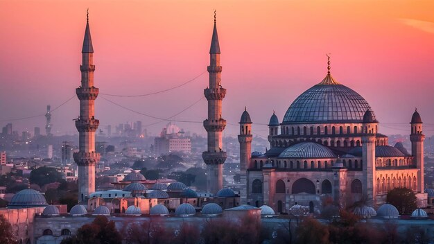 Foto vista do pôr-do-sol da mesquita badshahi, cidade de lahore