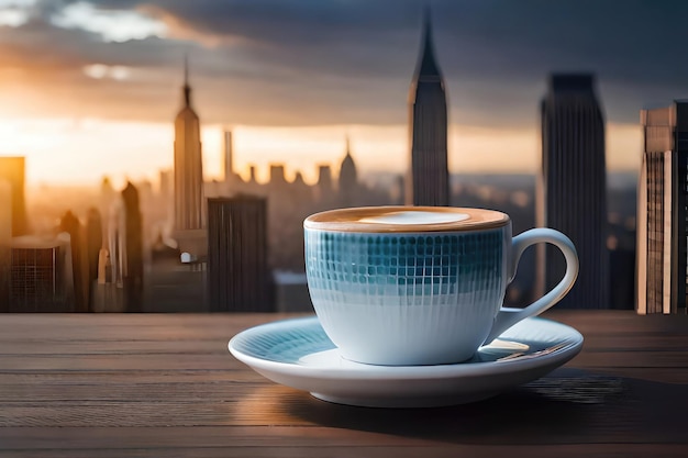 Vista do pôr do sol da xícara de café