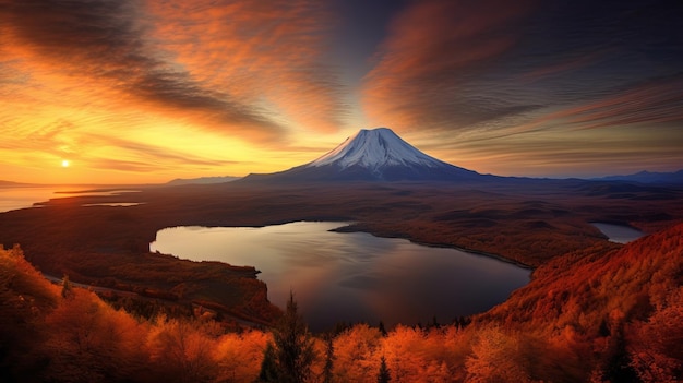 Vista do pôr do sol do poço de magma gerado por IA