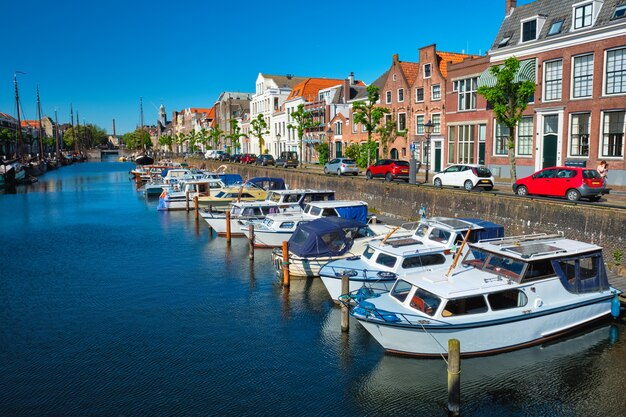 Vista do porto de Delfshaven Rotterdam Holanda