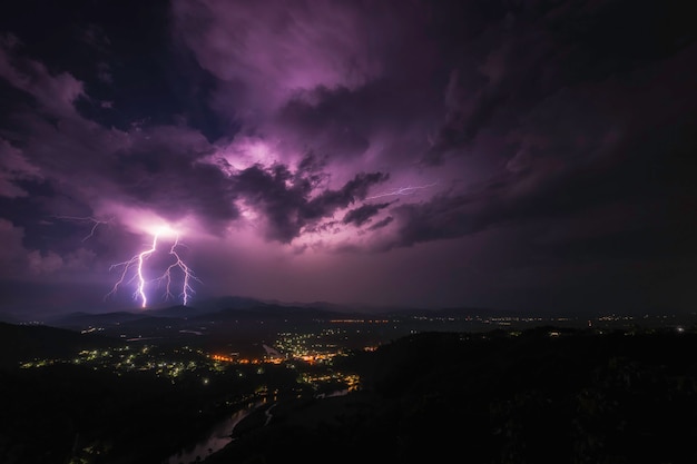 Vista do relâmpago no céu à noite