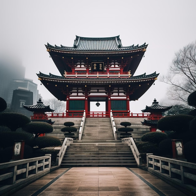 Vista do templo chinês