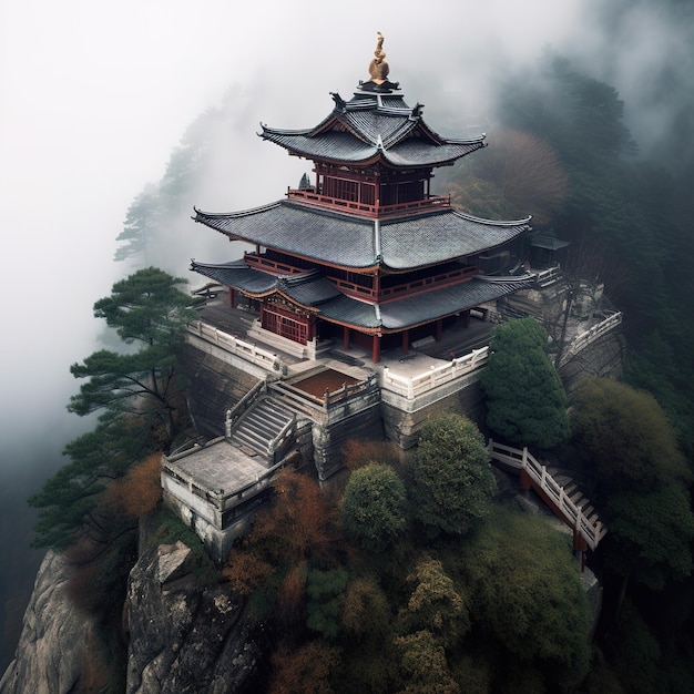 Vista do templo chinês