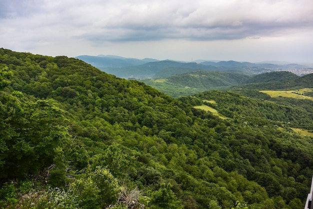 Vista do vale da ponte de vidro na Reserva Natural de Sataplia As Montanhas do Cáucaso Geórgia 2019