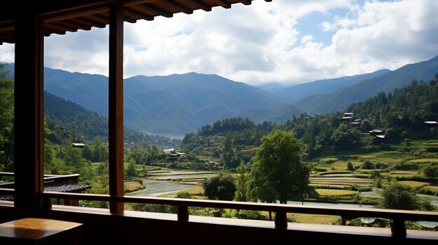 Foto vista do vale de punakha a partir do khamsum yulley namgyal chorten