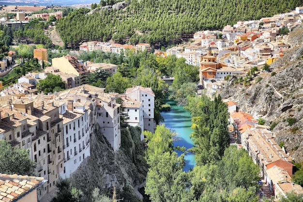 Vista dos rios Cuenca e Jucar, Castilla La Mancha, Espanha.