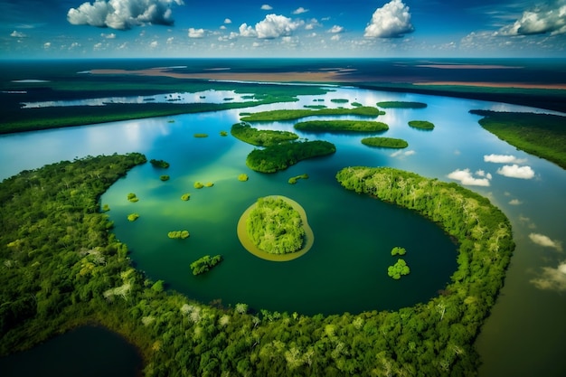 Foto una vista de dron del amazonas en un día soleado ai