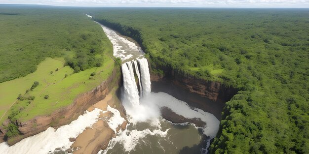 Vista desde un dron de las cataratas de KAIETEUR en el río Potaro, Guyana