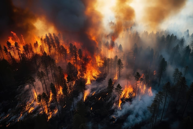 Vista por drones del bosque en llamas