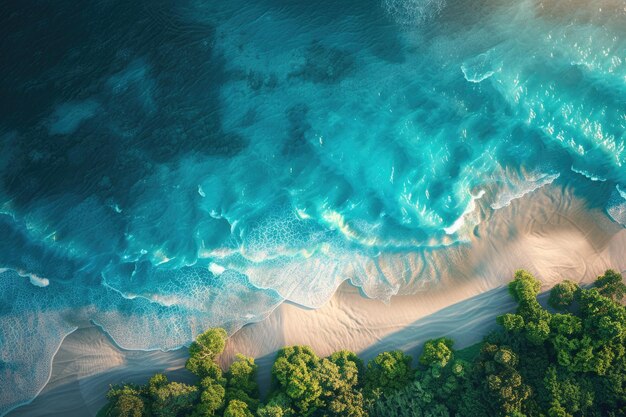 Vista de drones del bosque de la playa del océano para la reapertura del turismo