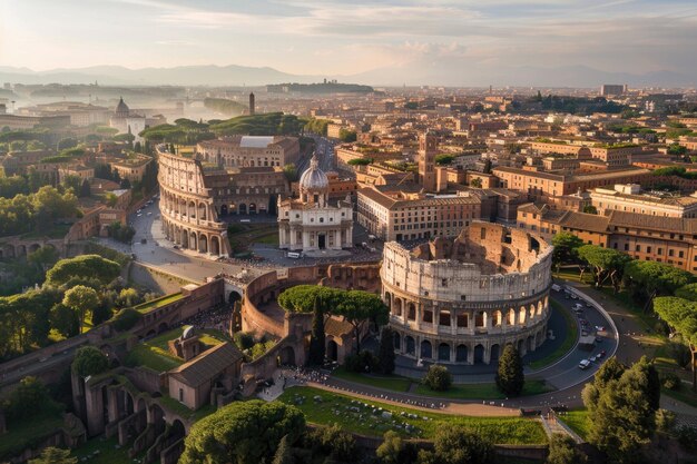 Foto la vista de los drones captura los antiguos hitos de roma bajo una nueva luz