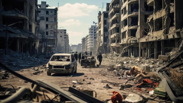 Vista desde un edificio en ruinas de una ciudad devastada por la guerra