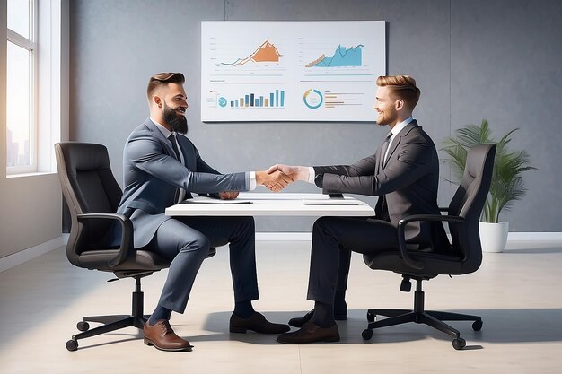 Vista elevada de um empresário apertando a mão de seu parceiro no local de trabalho