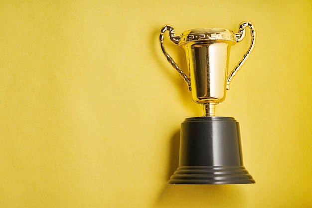 Foto vista em alto ângulo do troféu na mesa