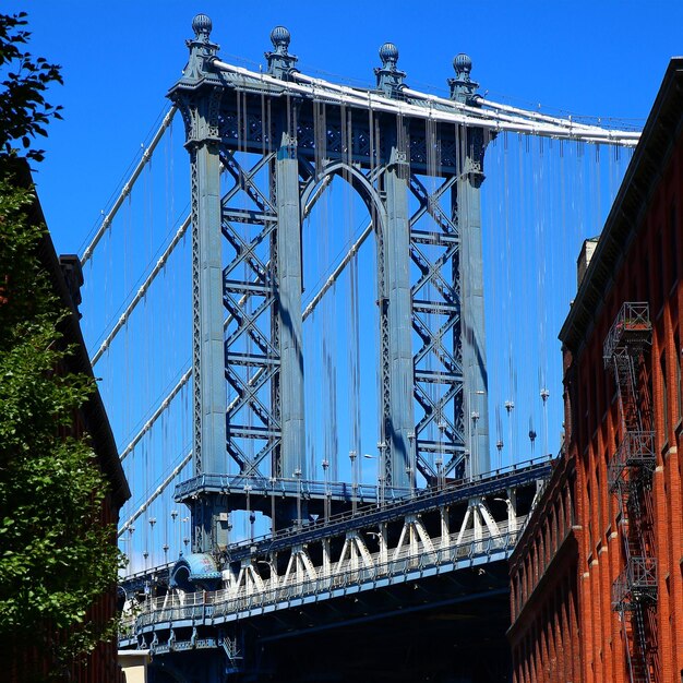 Foto vista em baixo ângulo da ponte suspensa