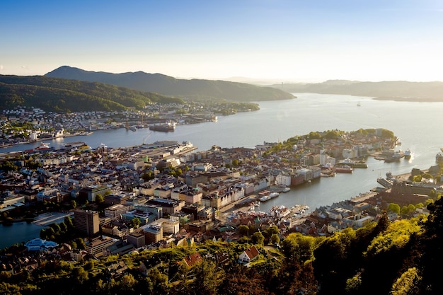 Vista em Bergen Noruega. Lente de mudança de inclinação.