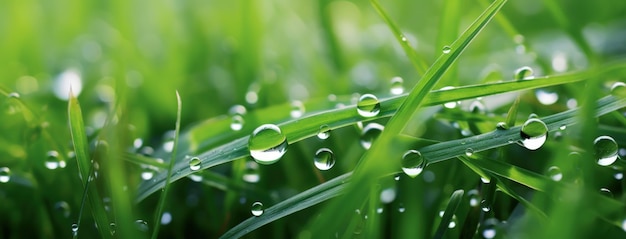 Foto vista em close-up bela grama verde com gotas de chuva imagem gerada por ia