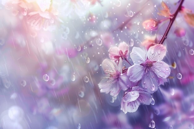 Foto vista em close-up de flores sendo chovidas em adequado para conceitos de natureza e clima