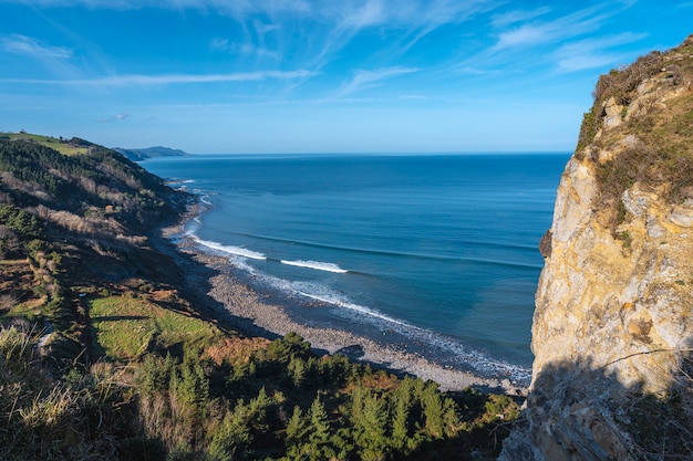 Vista em direção a Deba caminhando ao longo da costa, de Deba a Zumaia. país Basco