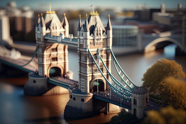 Vista em miniatura da Tower Bridge na Inglaterra