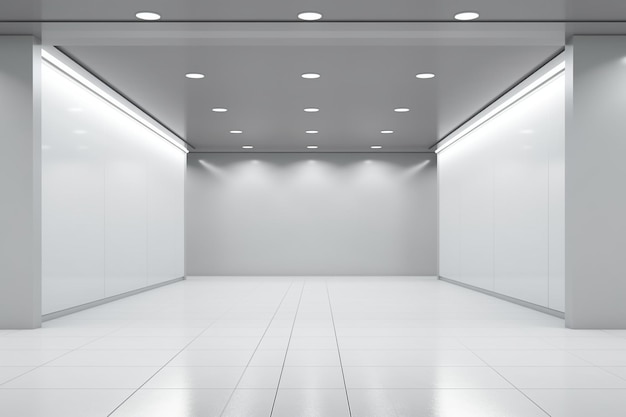 Foto vista em perspectiva de uma parede de luz em branco com espaço para cartaz