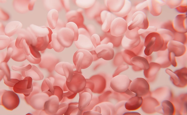 Vista de eritrocitos de glóbulos rojos desde el microscopio prevención y tratamiento de enfermedades del sistema circulatorio e ilustración 3d de sangre