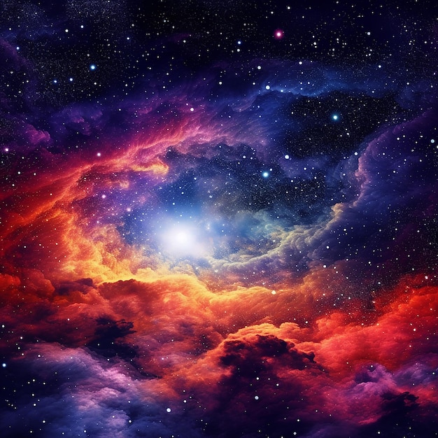 Vista espacial colorida com estrelas e poeira cósmica