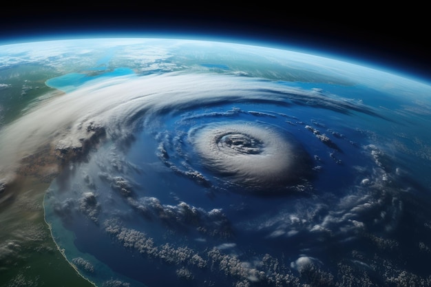 vista espacial del huracán americano Ian en el estado de Florida de los Estados Unidos que muestra la vista por satélite de los EE.UU. desde el espacio Ilustración 3D con superficie detallada del planeta generada por Ai