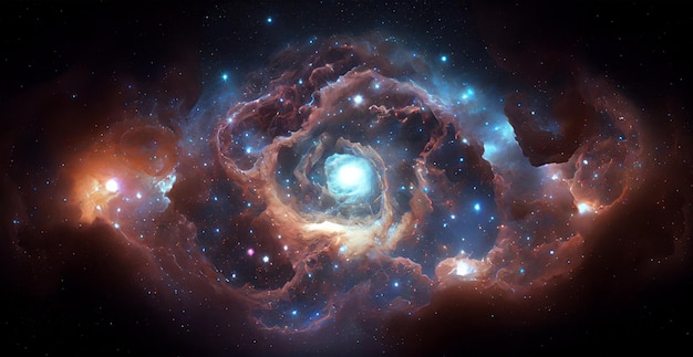 Vista desde el espacio de una galaxia espiral y estrellas espacio fondo panorámico imagen generada por AI
