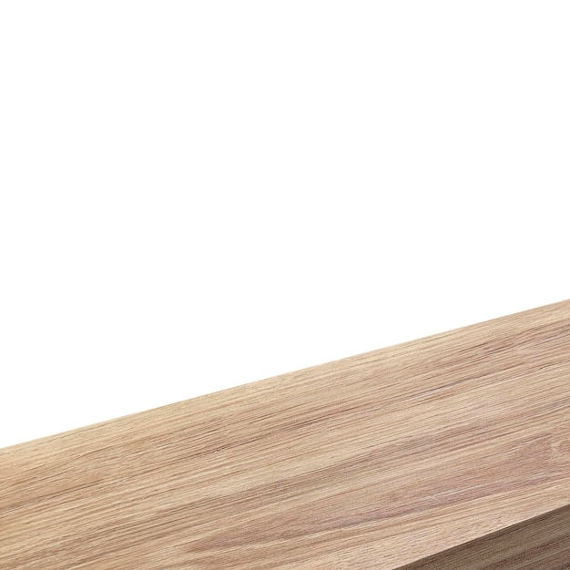Una vista de la esquina de una mesa de madera o de una esquina de la mesa de madera en un fondo blanco 3D